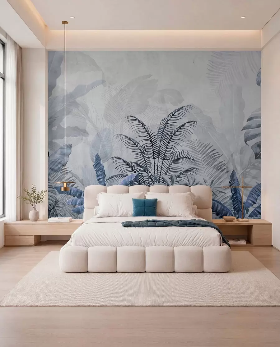 wall murals Palm trees in gray color in blue colors u71284v1