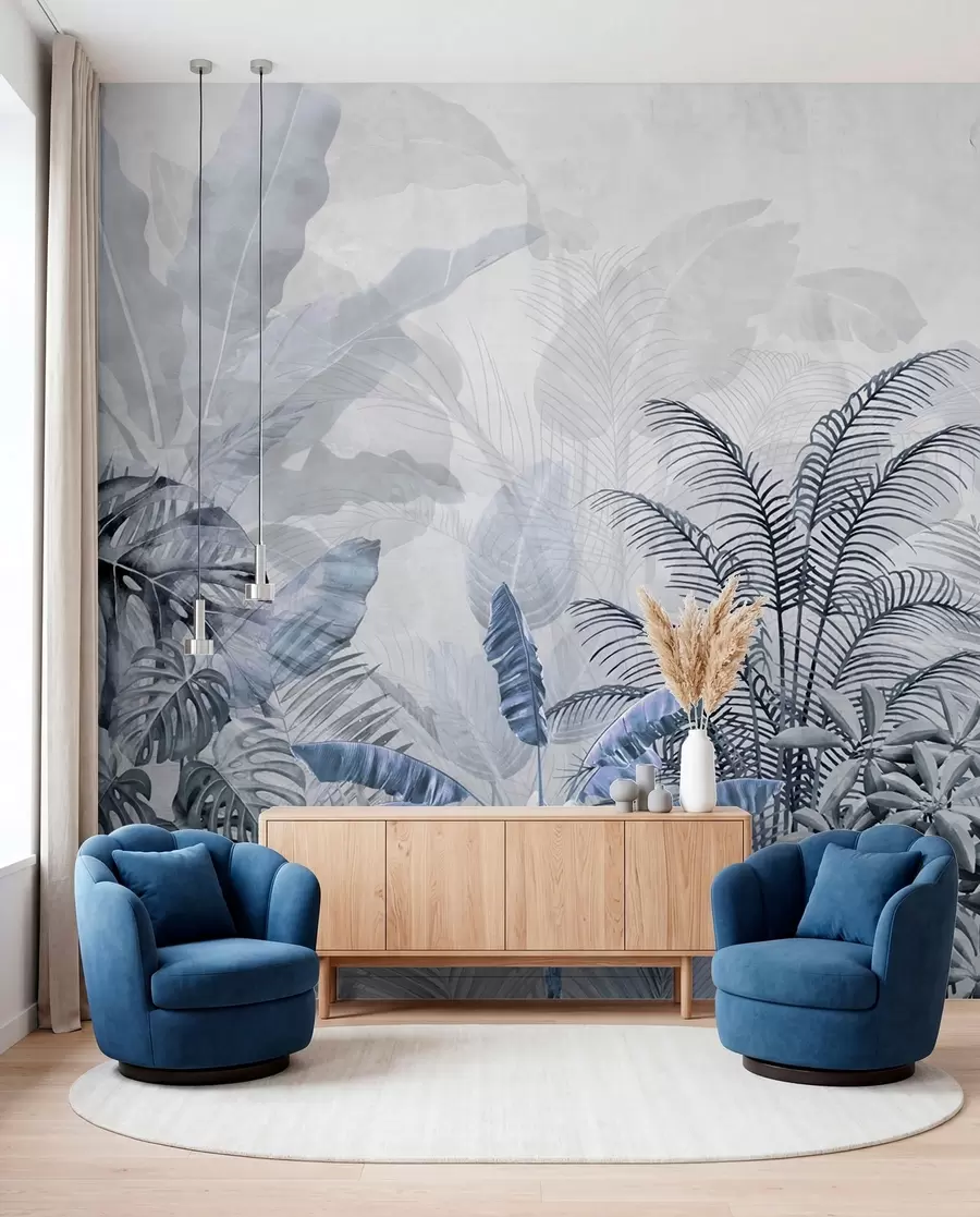 wall murals Palm trees in gray color in blue colors u71284v1