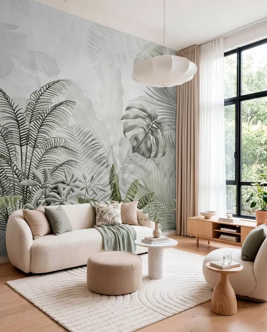 wall murals Palm trees in gray color in green colors u71284v3