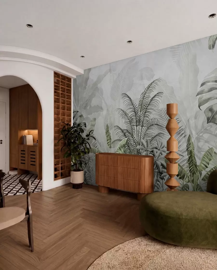 wall murals Palm trees in gray color in green colors u71284v3