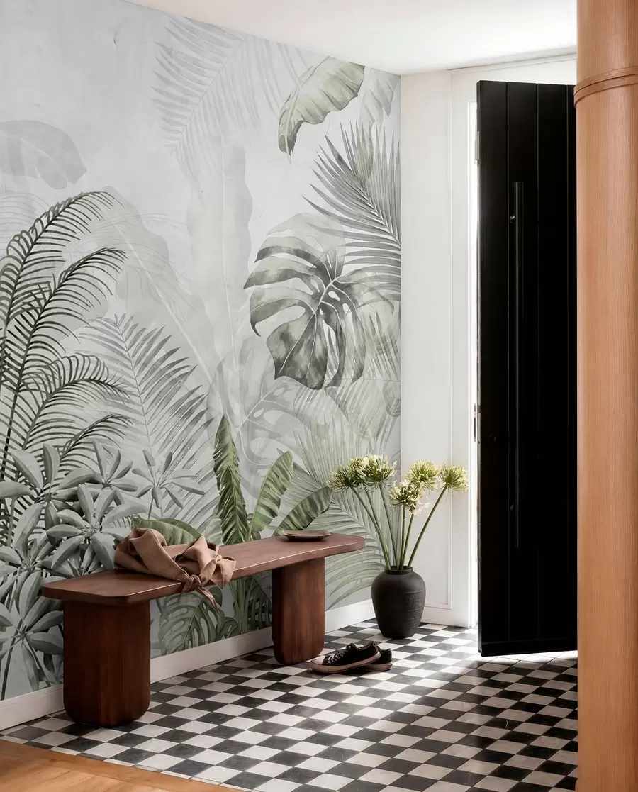 wall murals Palm trees in gray color in green colors u71284v3