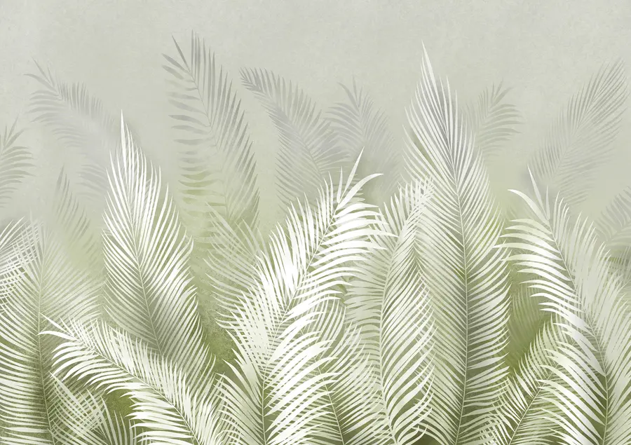 wall murals White palm trees on a pink granzh background. in green colors u74601v3