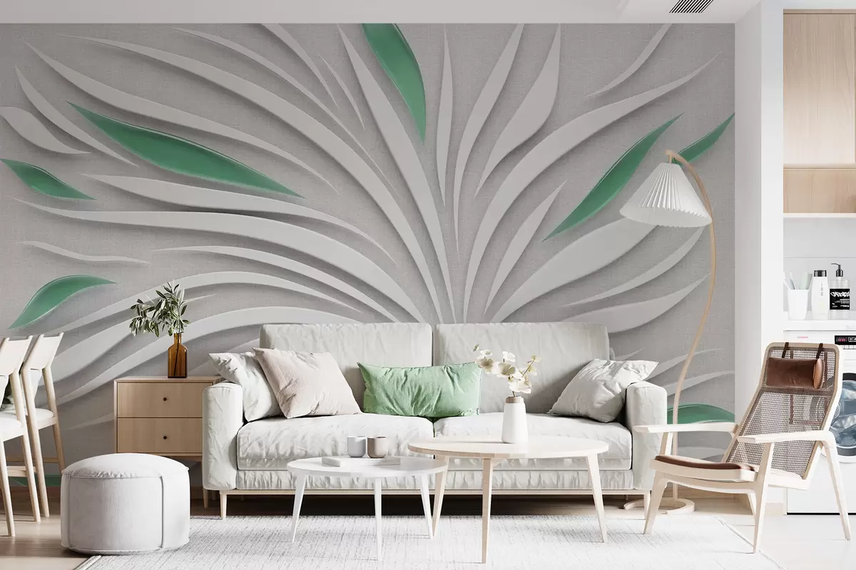 wall murals Abstract flower on fabric in green colors u06452v2