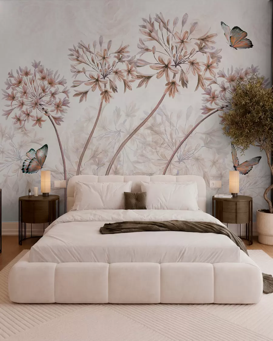 wall murals Plant, flower and blue in brown colors u35495v1