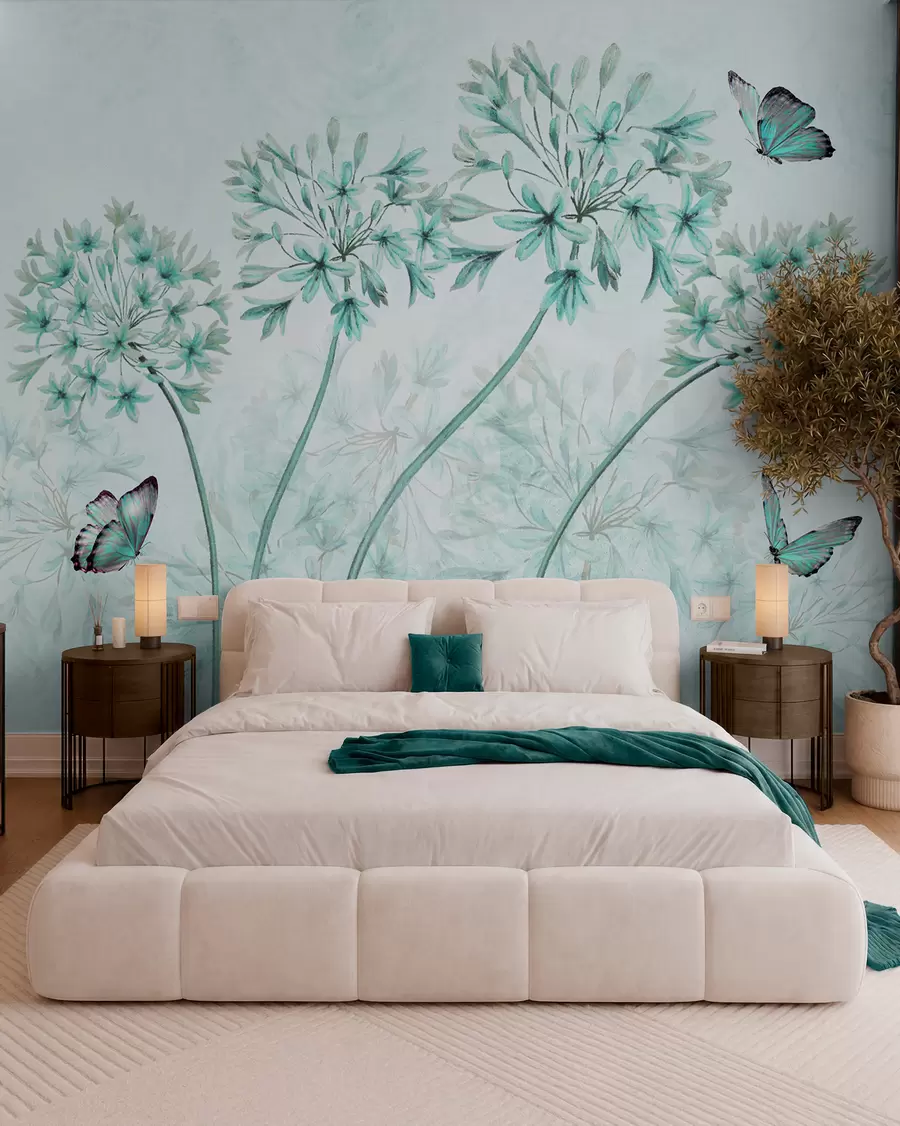 wall murals Plant, flower and blue in blue colors u35495v2