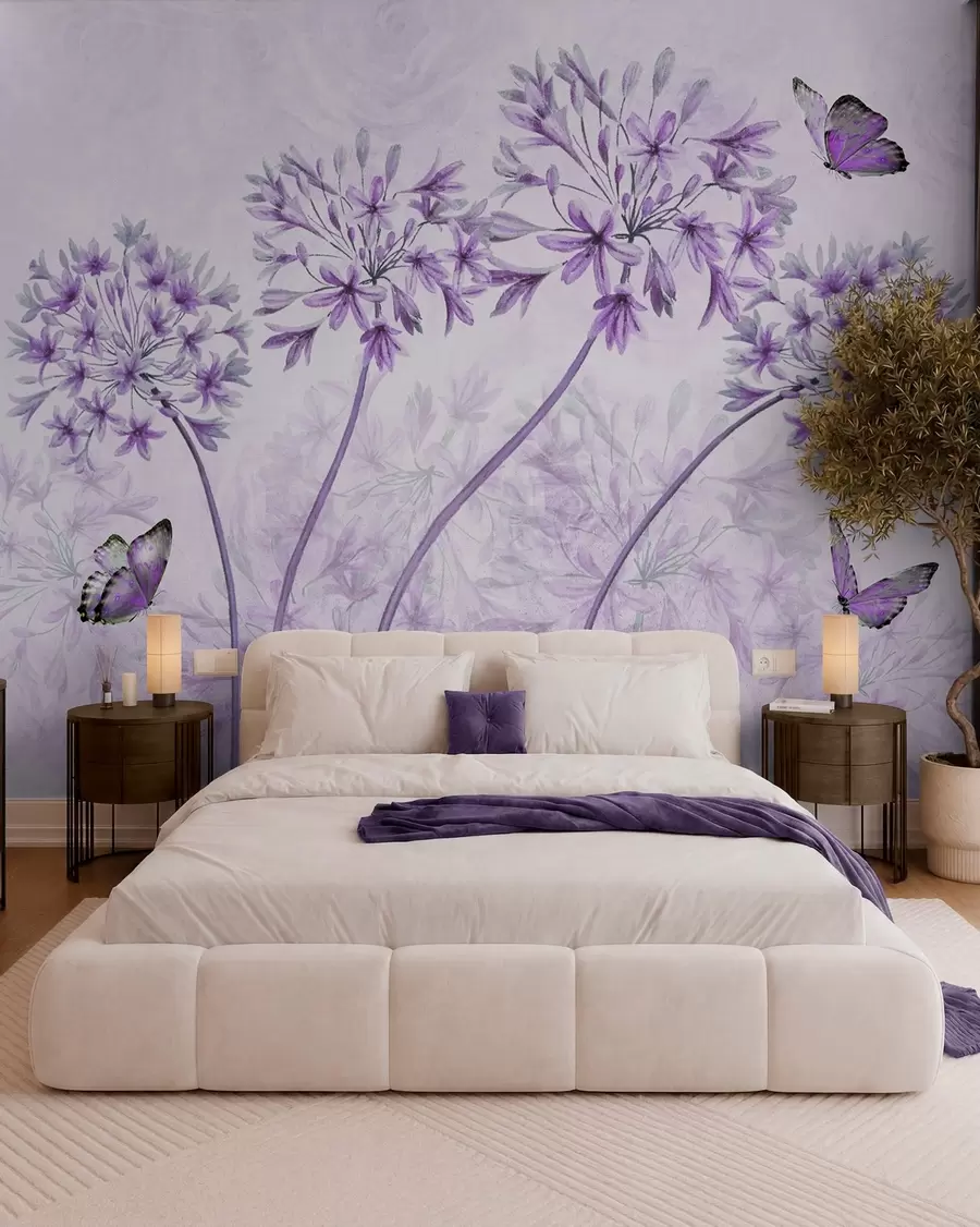 wall murals Plant, flower and blue in pink colors u35495v3