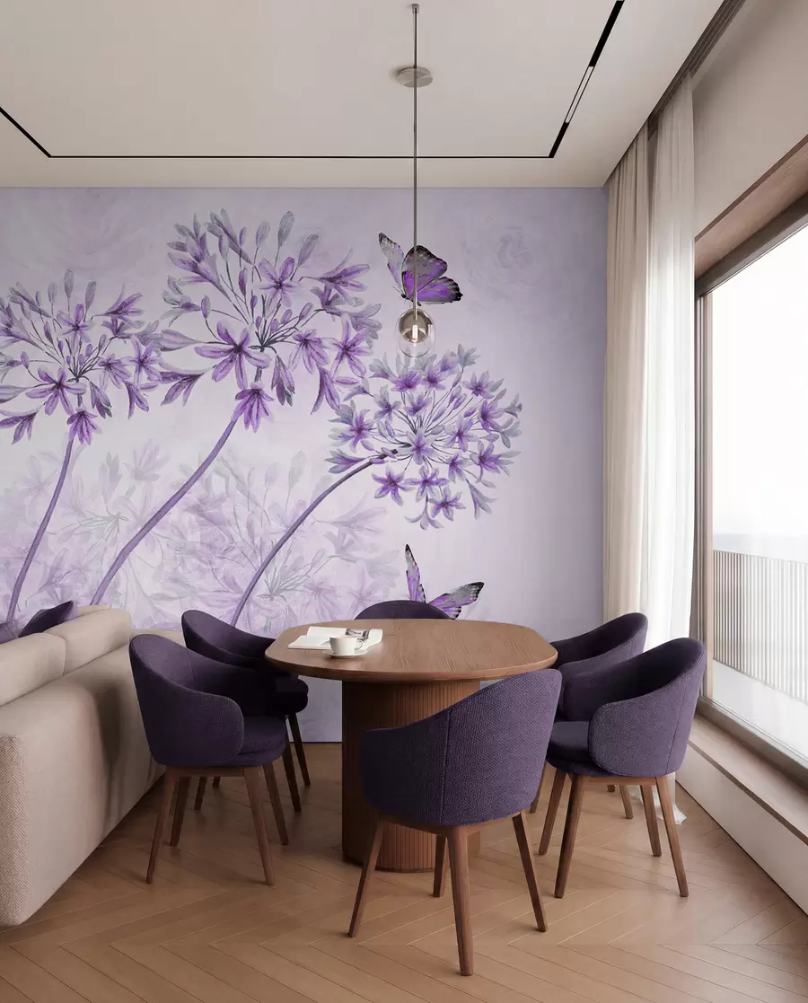 wall murals Plant, flower and blue in pink colors u35495v3