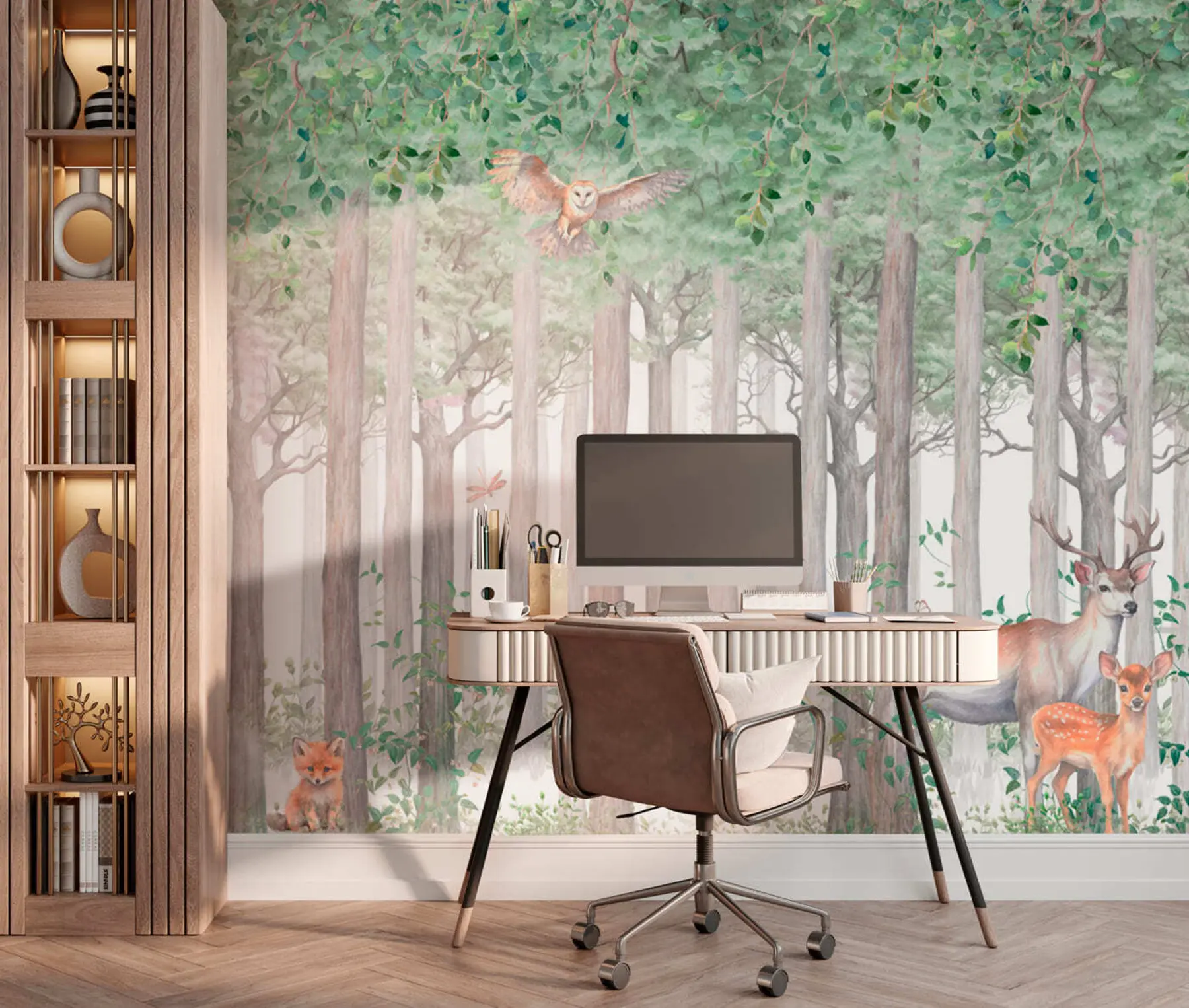 wall murals Forest animals deer and owl u97629