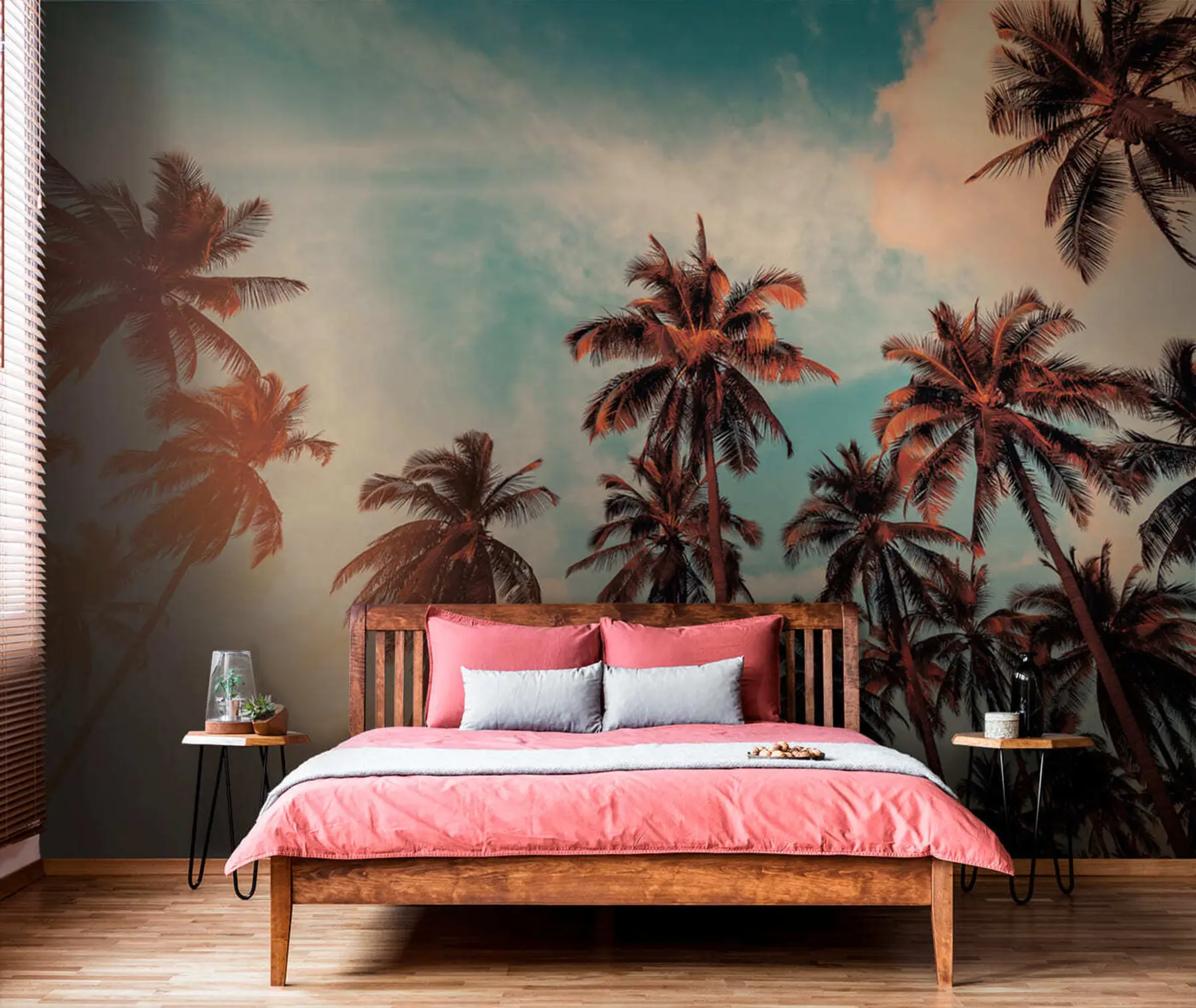 wall murals Sunset on the beach, large palm trees u97883