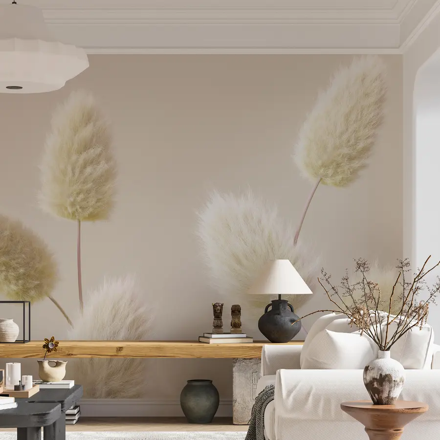 wall murals Trendy beige dried flowers in boho style u98432v1