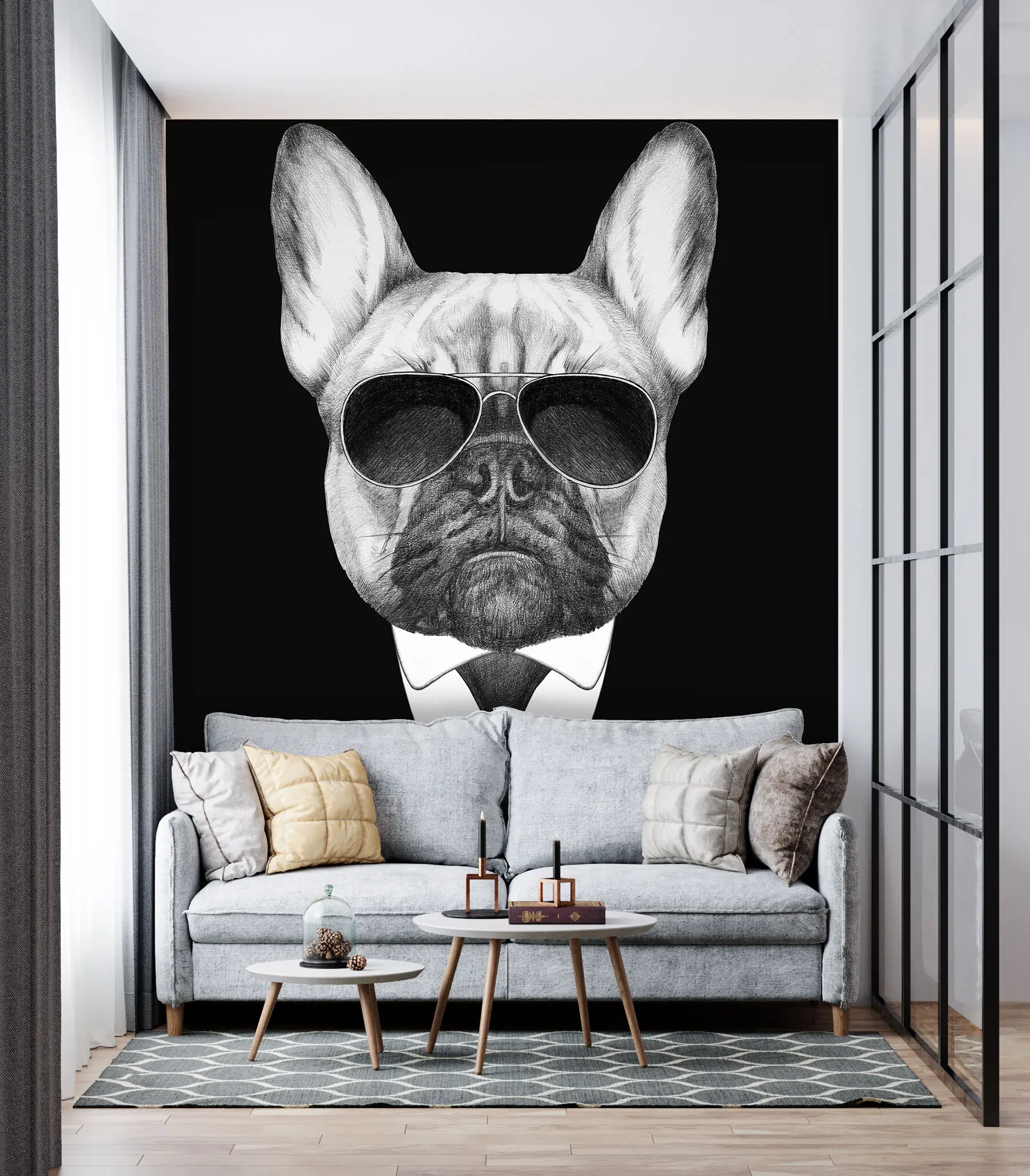 wall murals Portrait of a French Bulldog in a suit and sunglasses u98183