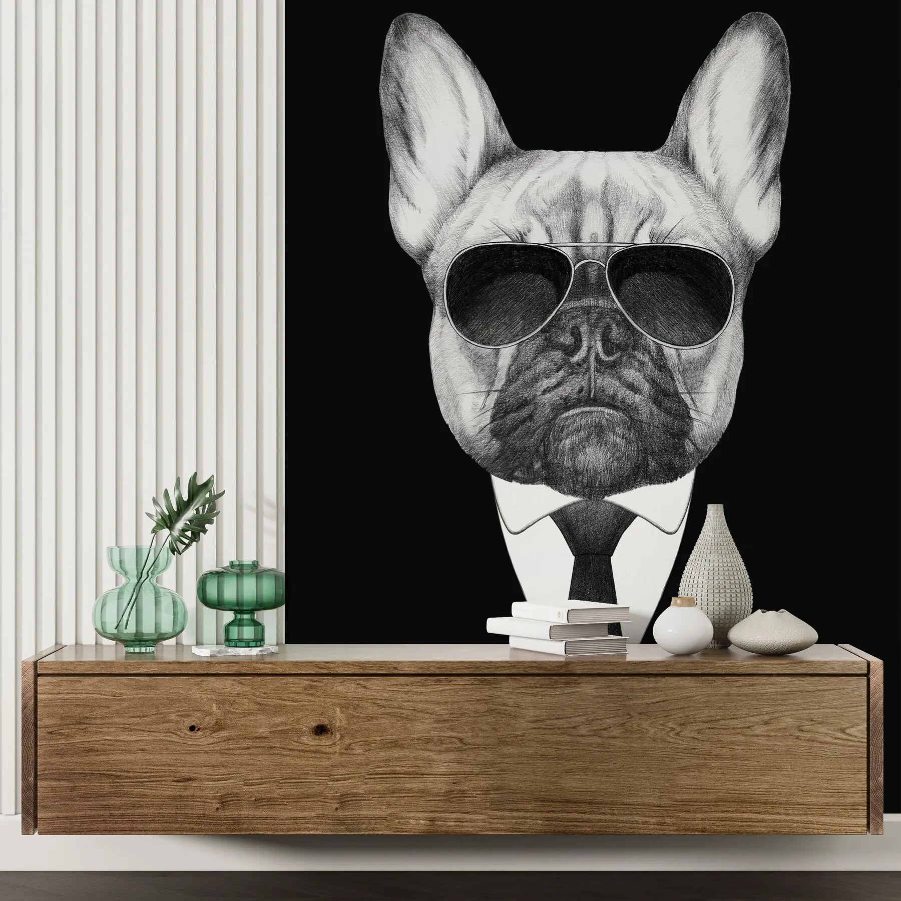 wall murals Portrait of a French Bulldog in a suit and sunglasses u98183