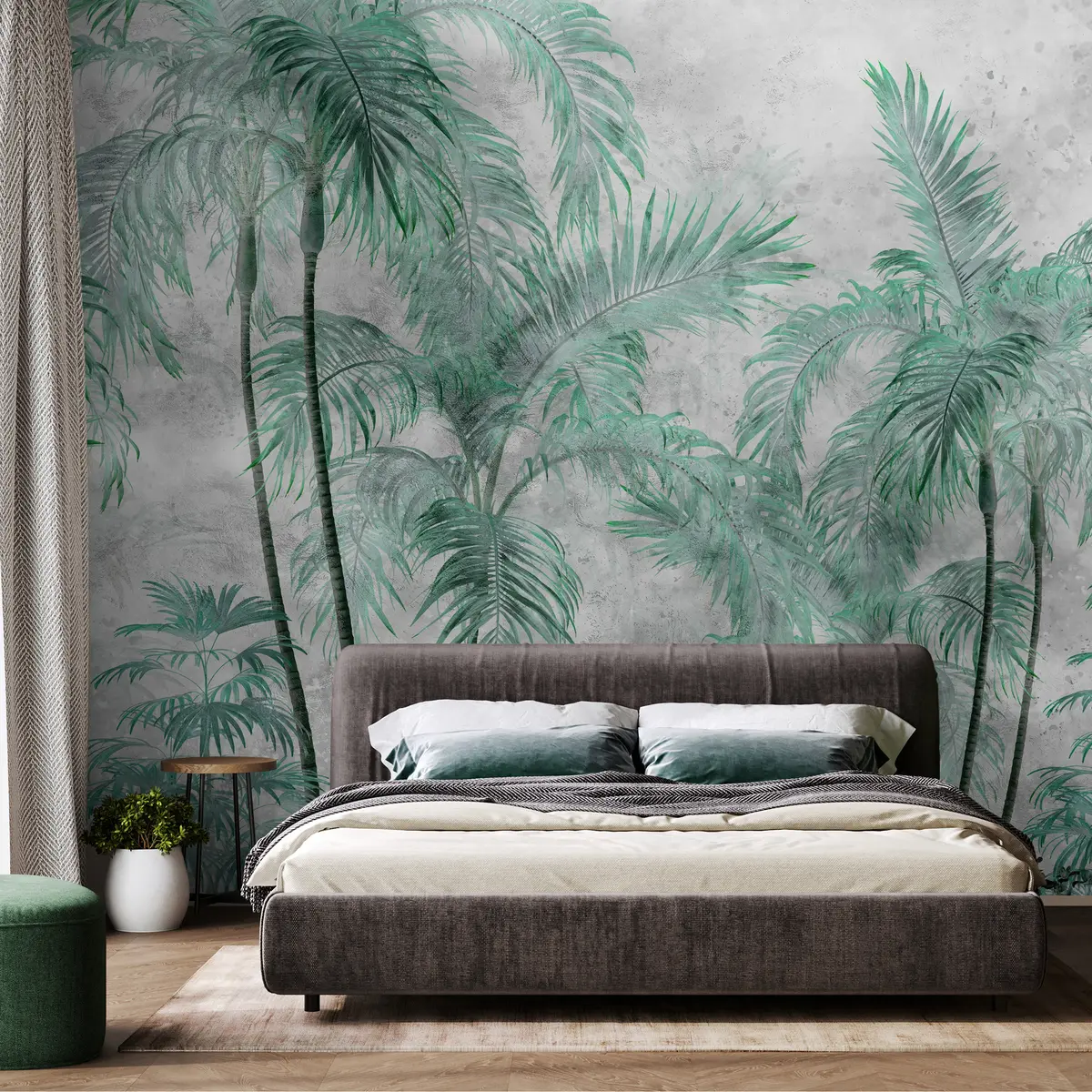wall murals Tropical palm trees on a concrete wall u98586v1