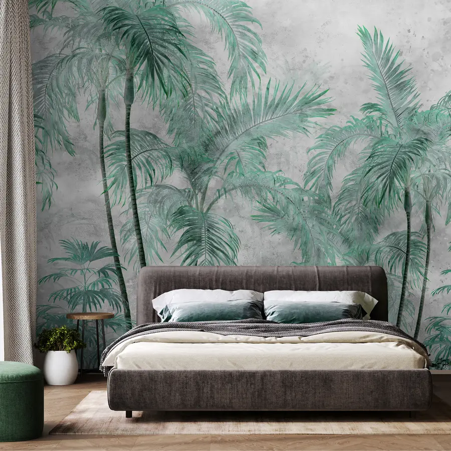 wall murals Tropical palm trees on a concrete wall u98586v1
