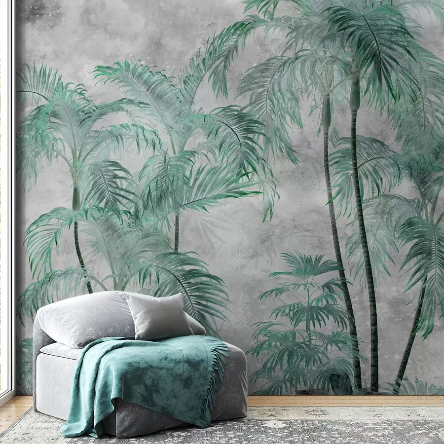 wall murals Tropical palm trees on a concrete wall u98586v1