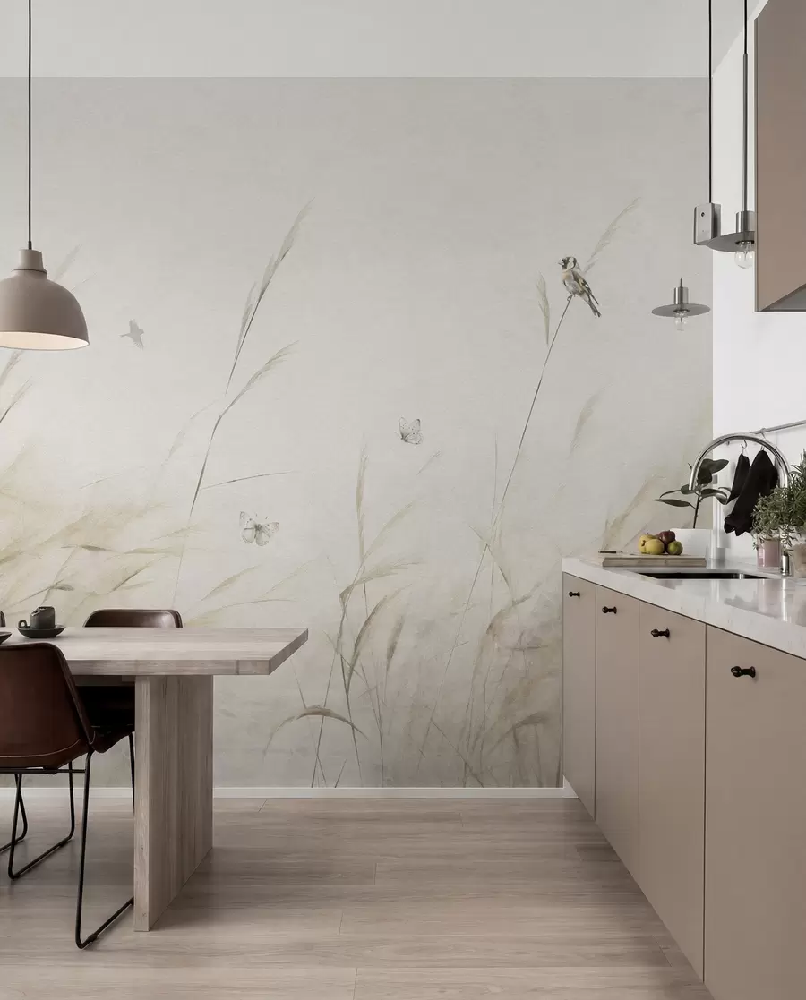 wall murals Birds on the lake among dried flowers, plants and grass u98439
