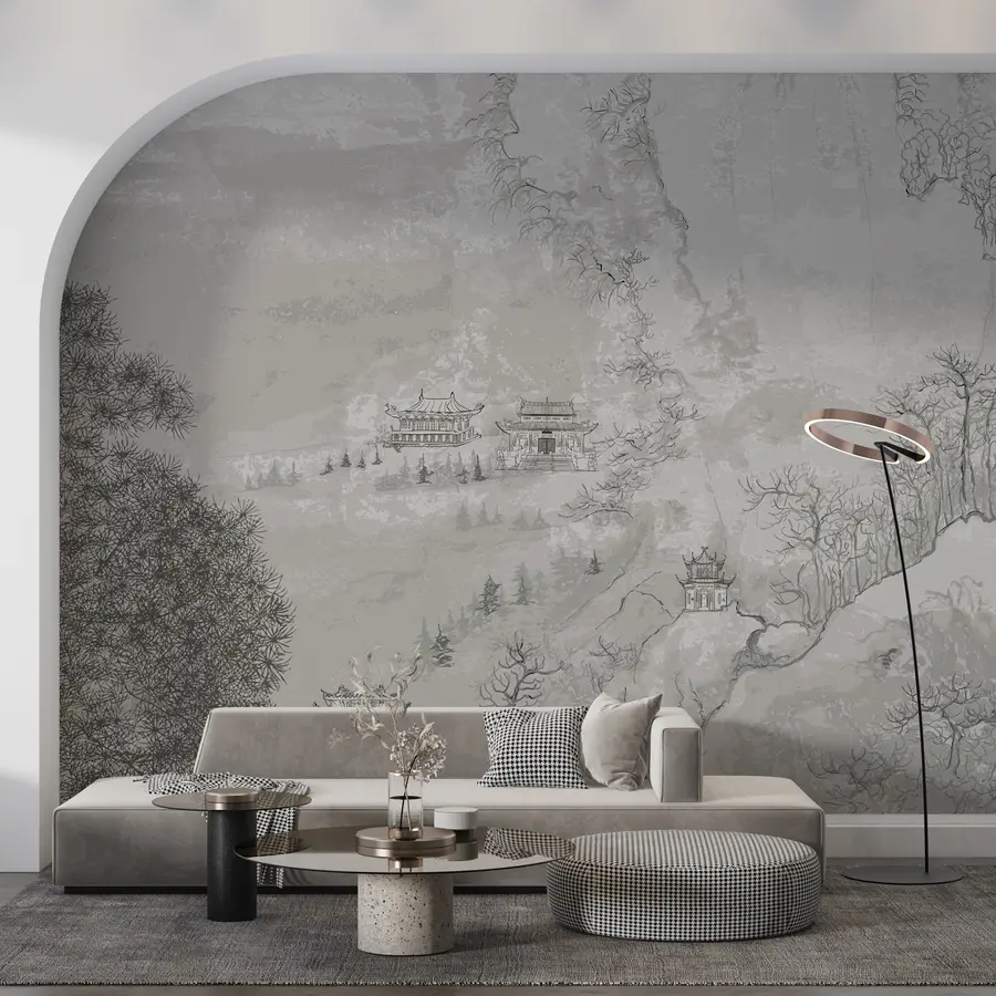 wall murals Illustration of a Chinese landscape in the style of old Chinese painting u98699