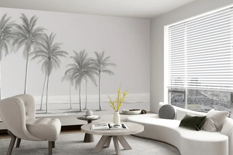 wall murals Black and white palm trees by the sea u98763