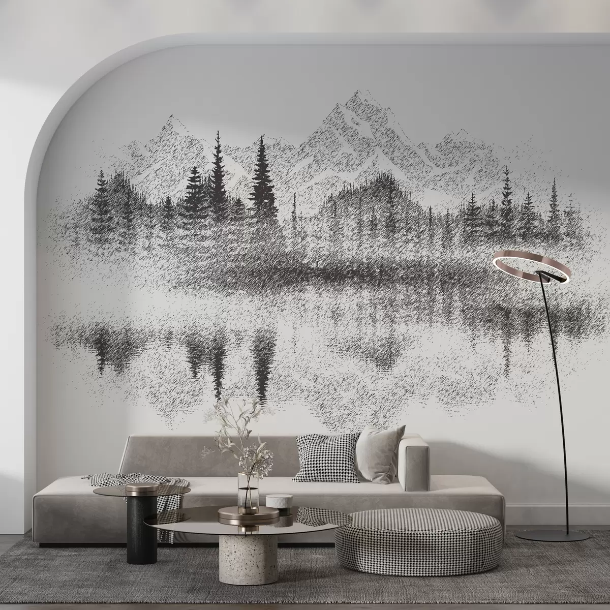 wall murals The forest and mountains are reflected in the lake u98808