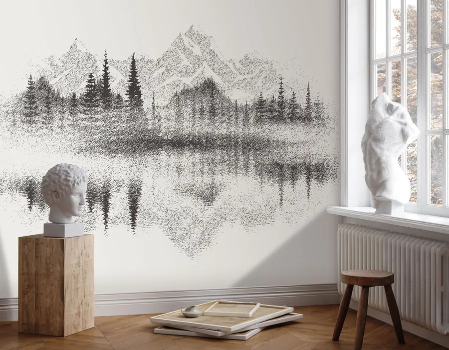 wall murals The forest and mountains are reflected in the lake u98808