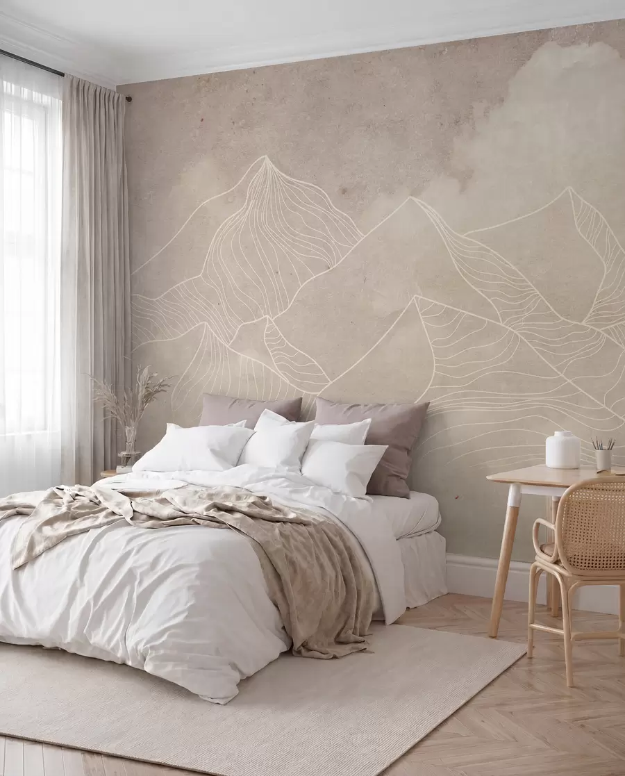 wall murals Grunge Texture with Abstract Mountains, Beige Color, Nature Theme Art u98839