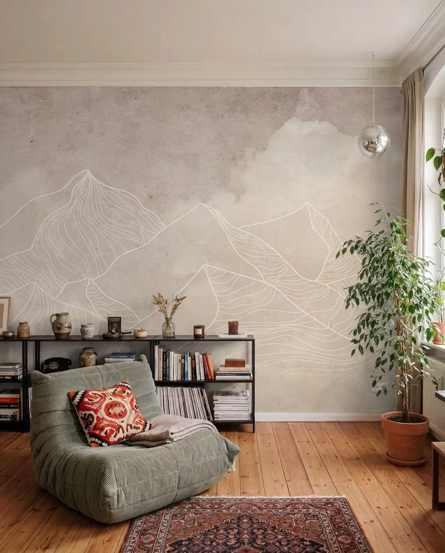 wall murals Grunge Texture with Abstract Mountains, Beige Color, Nature Theme Art u98839