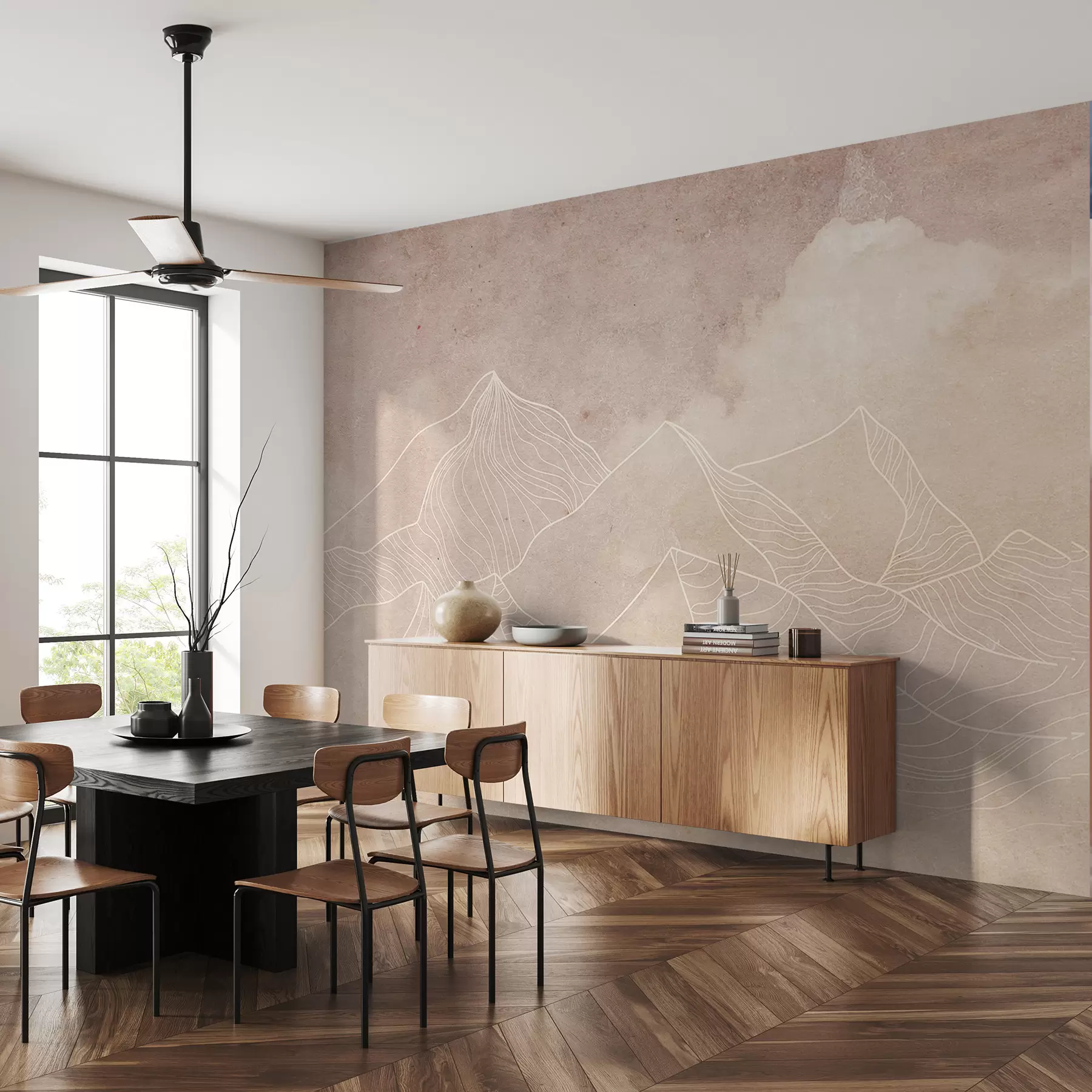 wall murals Grunge Texture with Abstract Mountains, Beige Color, Nature Theme Art u98839