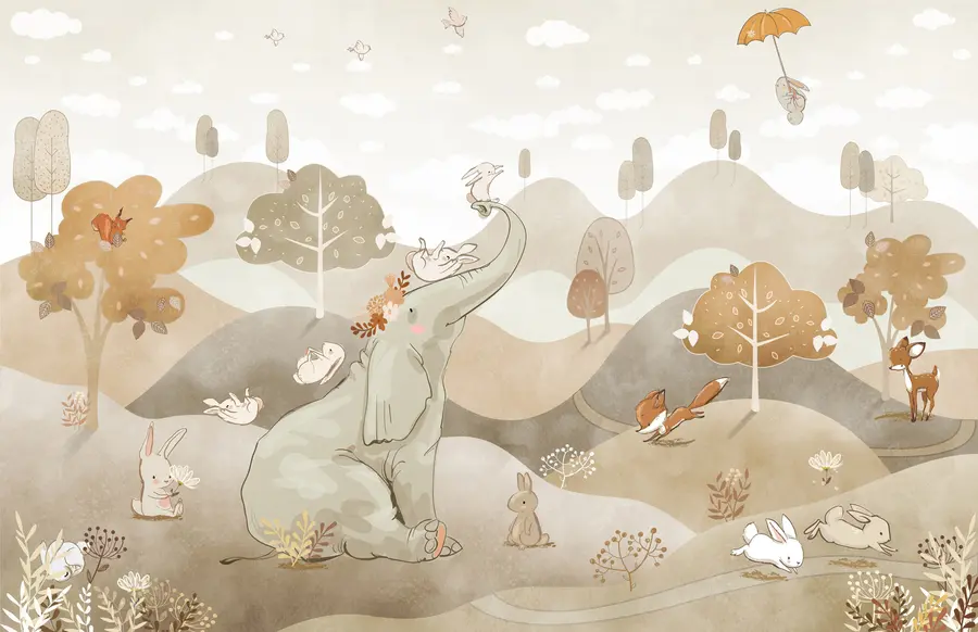 wall murals Landscape with cute animals u98695