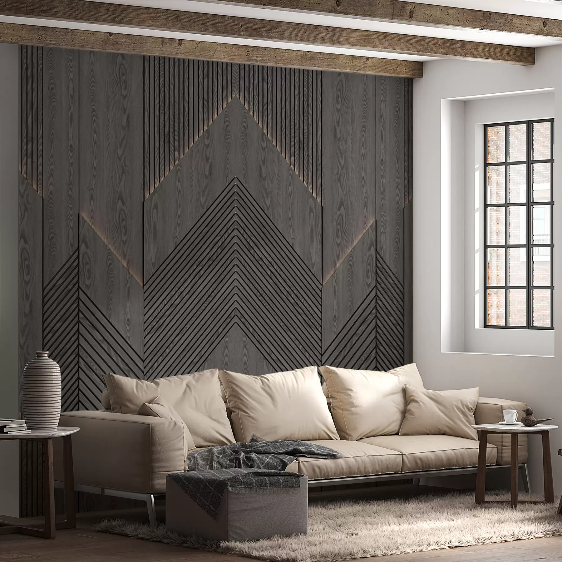 wall murals Wooden geometric panels u98885