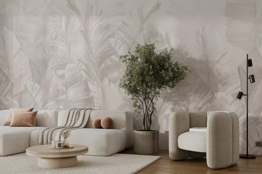 wall murals Trendy tropical beige leaves u98951