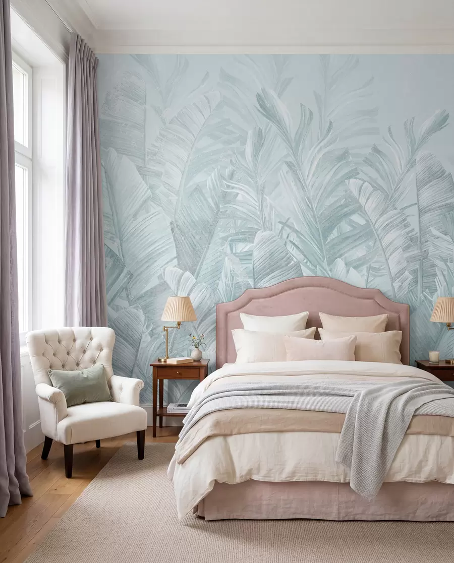 wall murals Trendy tropical turquoise leaves u98951v3