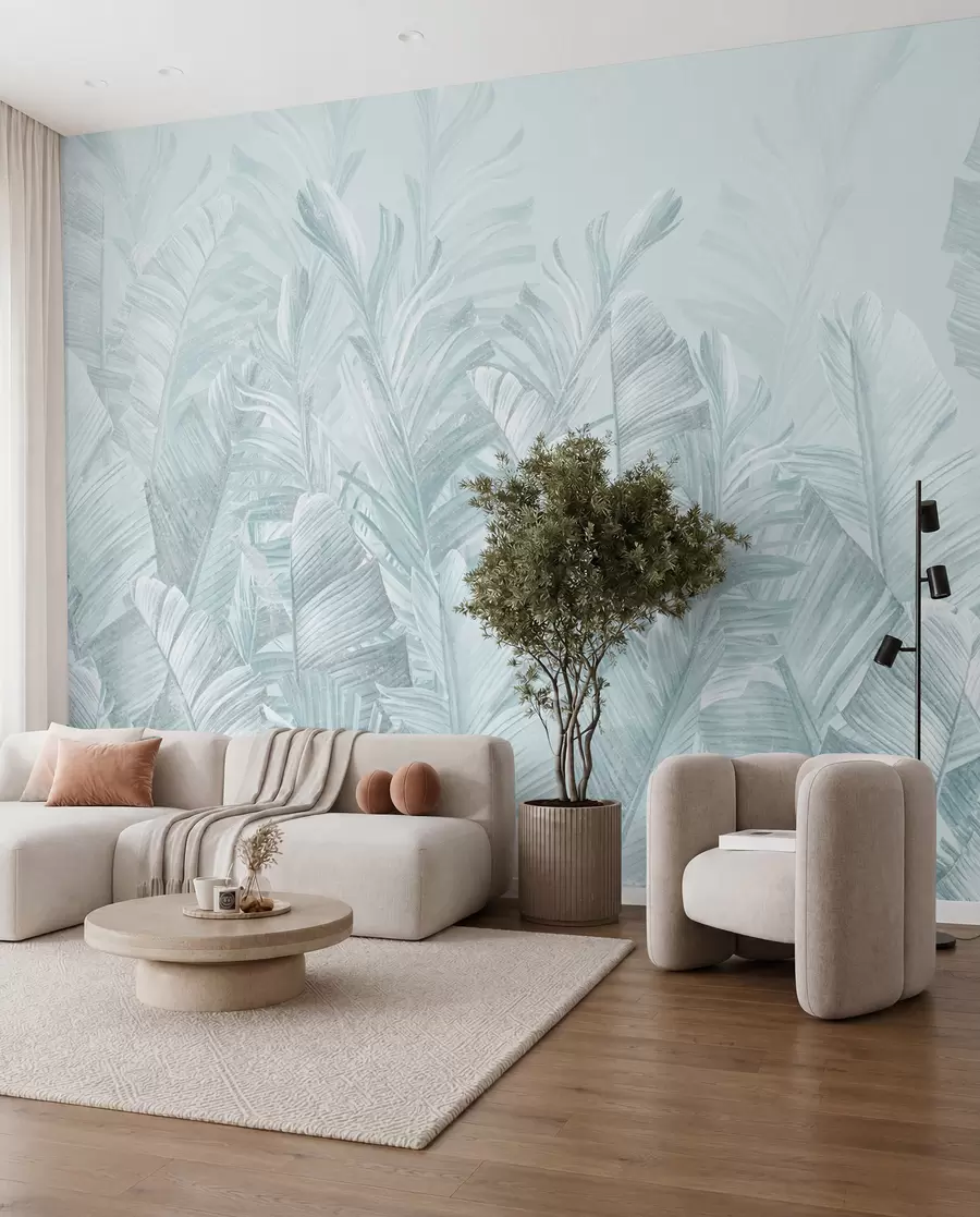 wall murals Trendy tropical turquoise leaves u98951v3