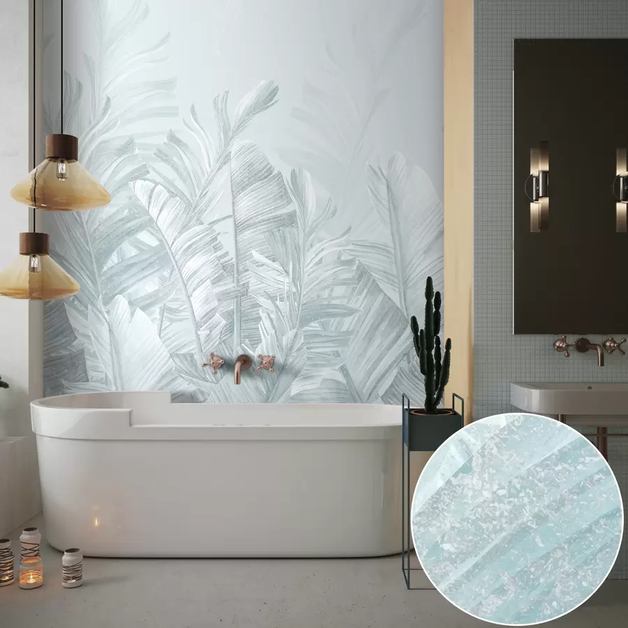 wall murals Trendy tropical turquoise leaves u98951v3