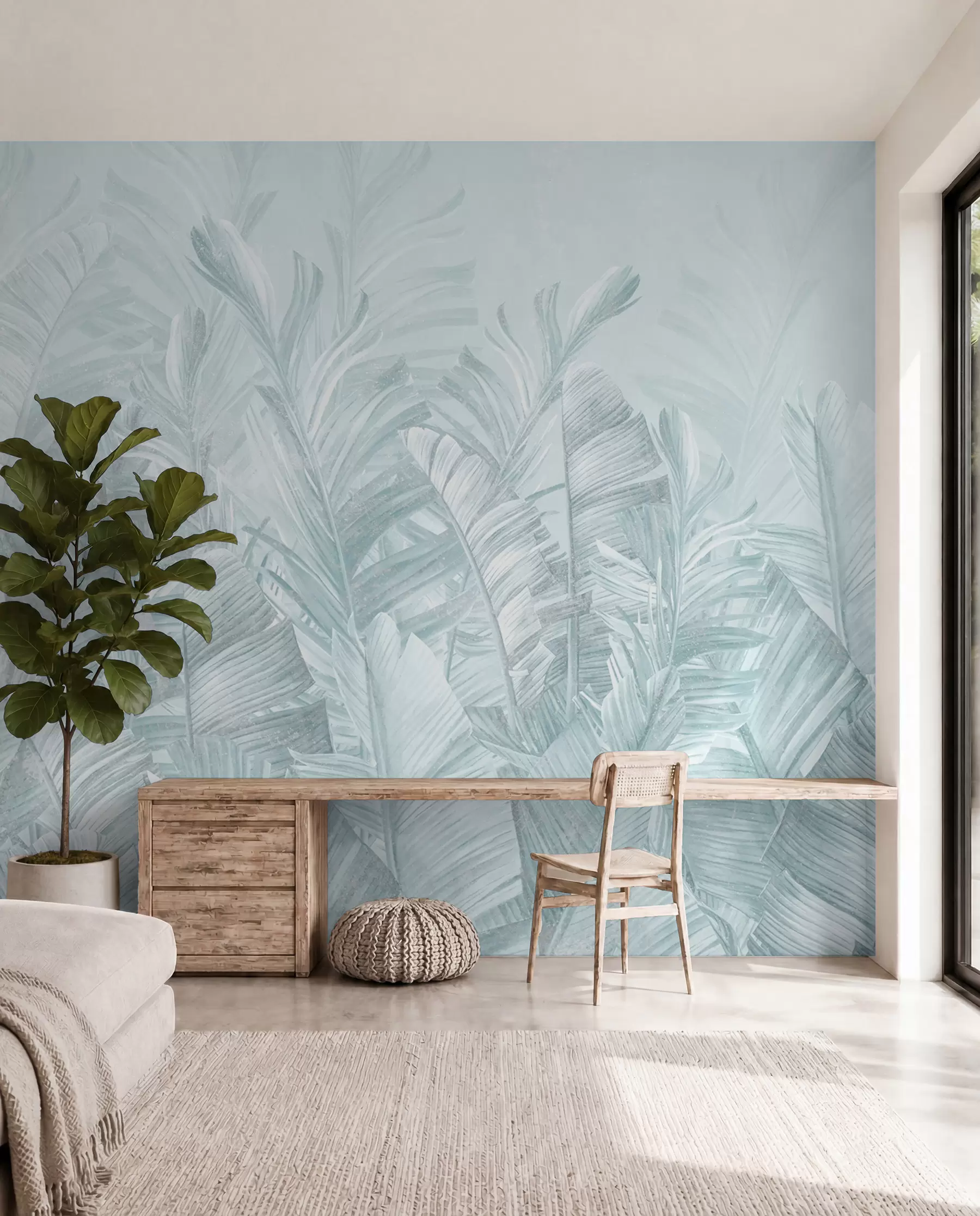 wall murals Trendy tropical turquoise leaves u98951v3