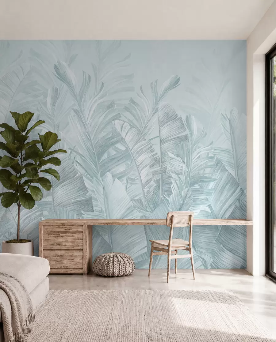 wall murals Trendy tropical turquoise leaves u98951v3