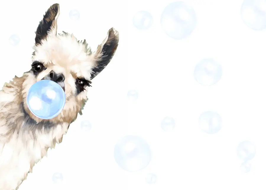 wall murals Cheerful llama and blue bubbles u98952v1