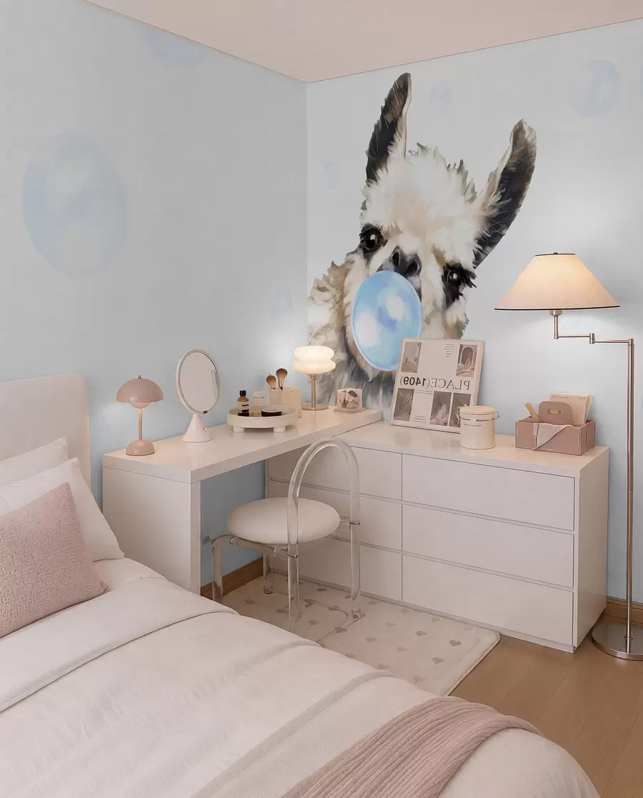 wall murals Cheerful llama and blue bubbles u98952v1
