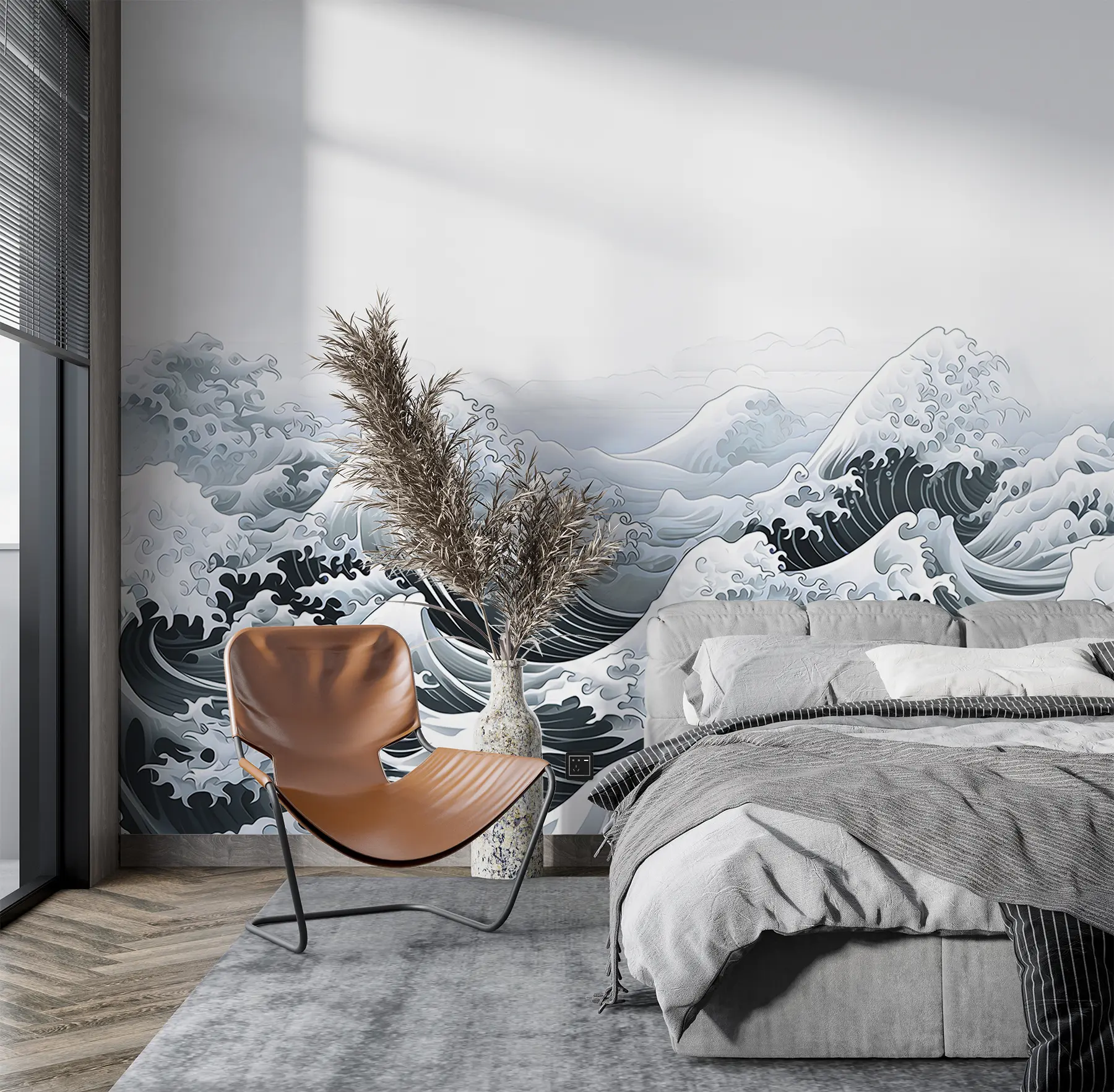 wall murals Japanese Style Sea Waves, Ocean Theme, Marine, Soft Colors u98898