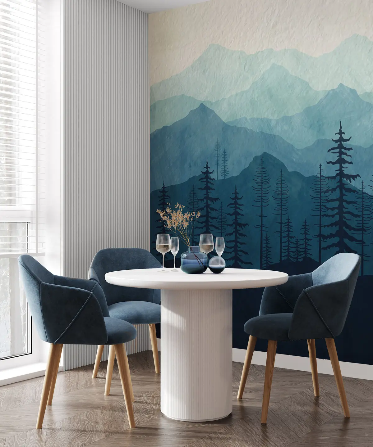 wall murals Mountains of blue monochrome with watercolour texture u98925