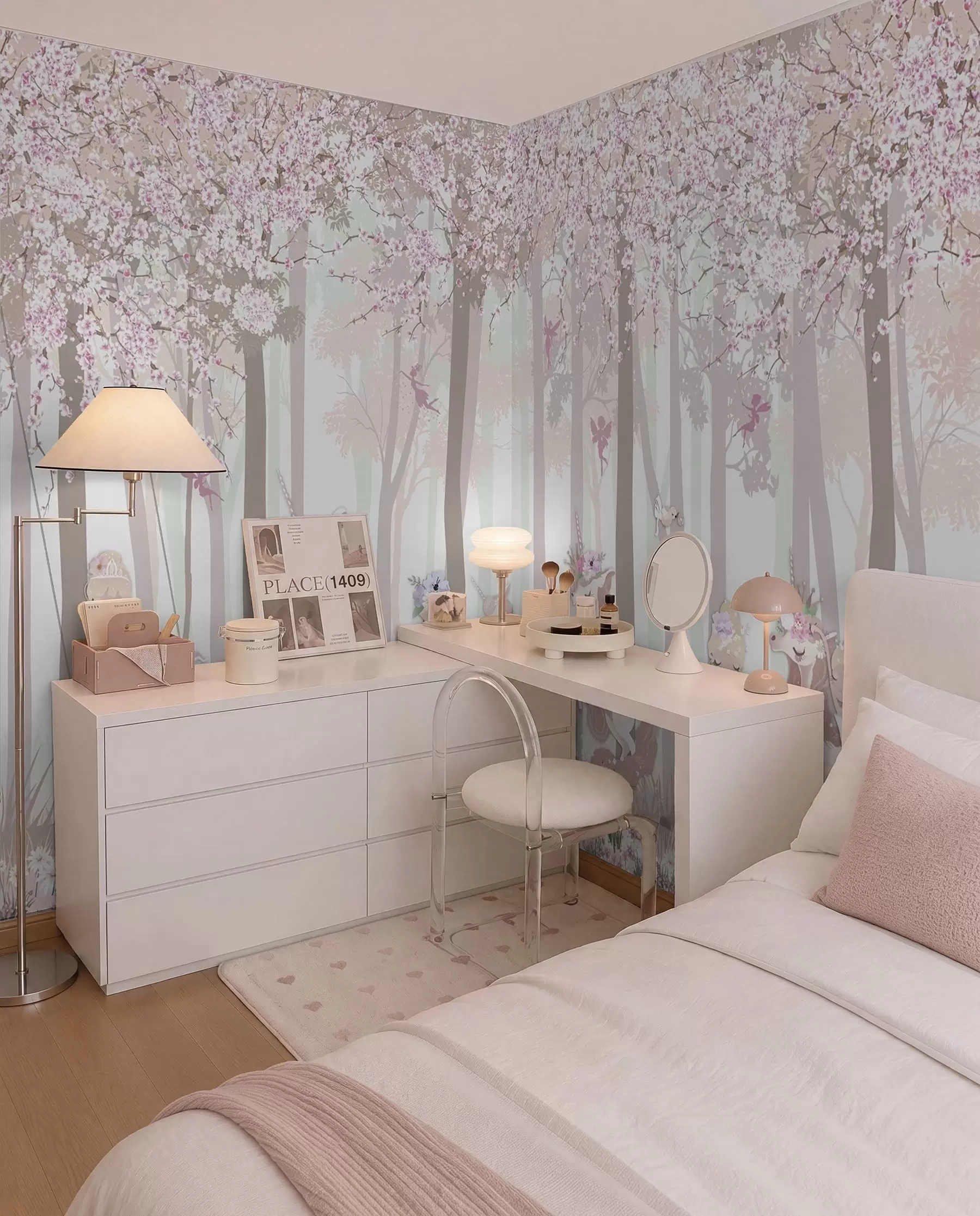 wall murals A forest with princesses and unicorns u98694
