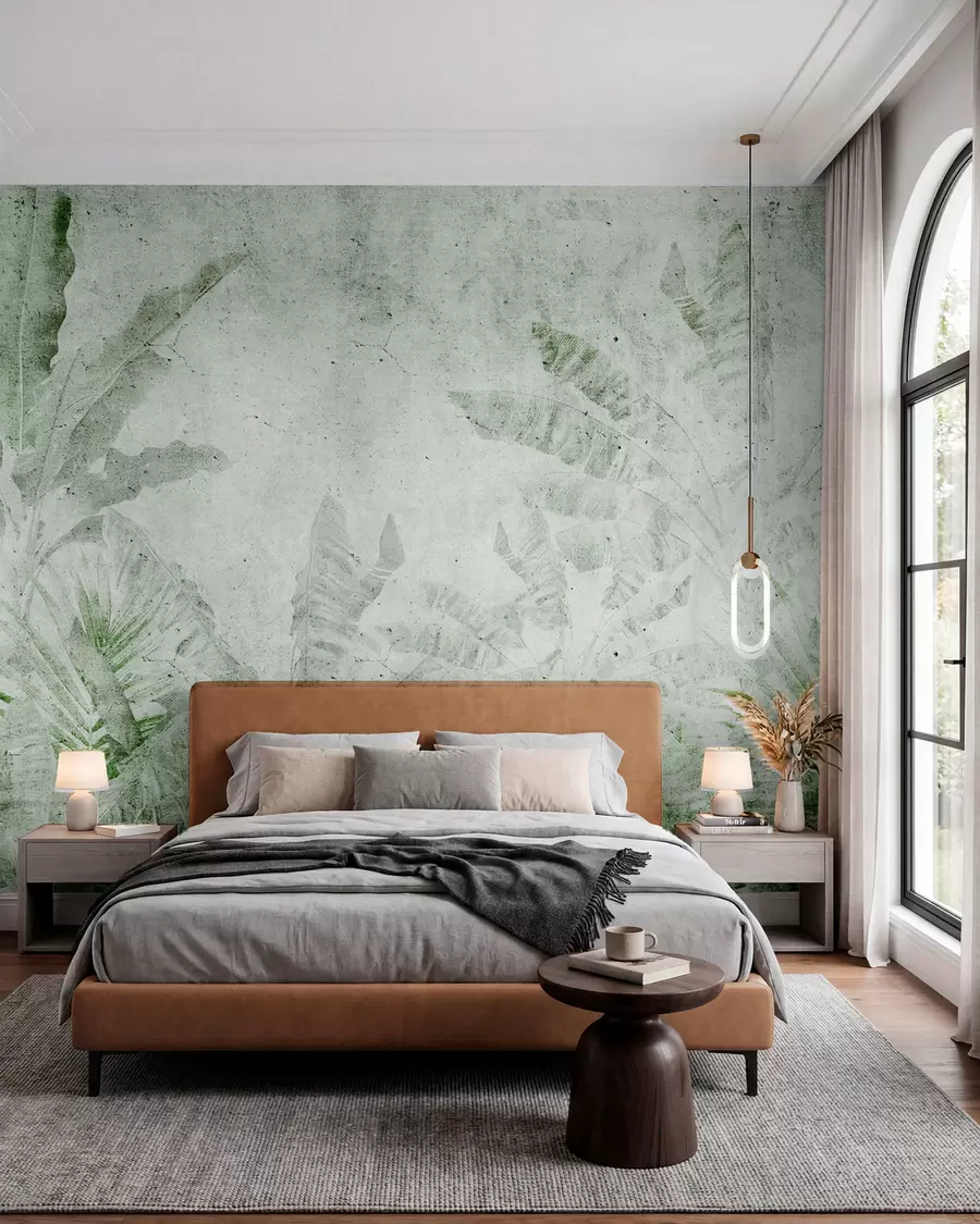 wall murals Banana leaves on a concrete wall u73886v3