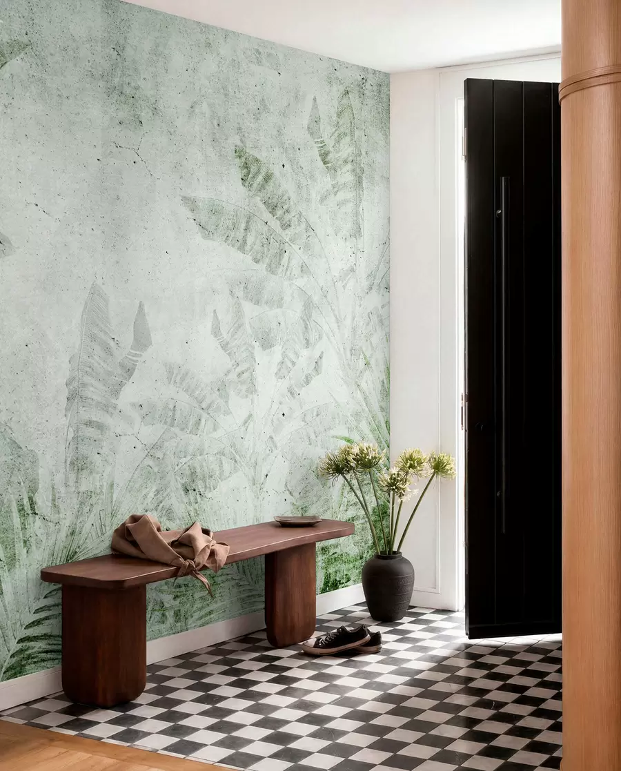 wall murals Banana leaves on a concrete wall u73886v3