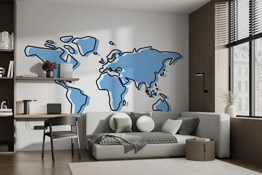 wall murals Blue map of the world, an abstract modern concept u99073v1