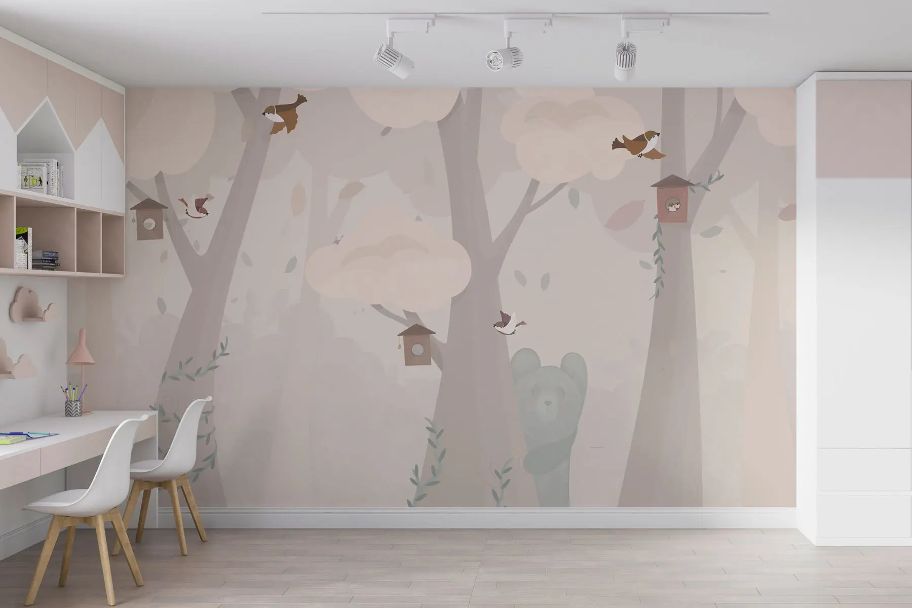 wall murals Cute forest with animals in delicate colours u99222