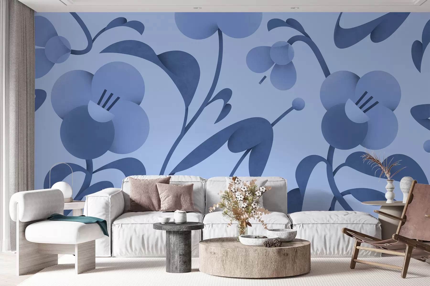 wall murals Botanical print with decorative flowers in blue u99196v8