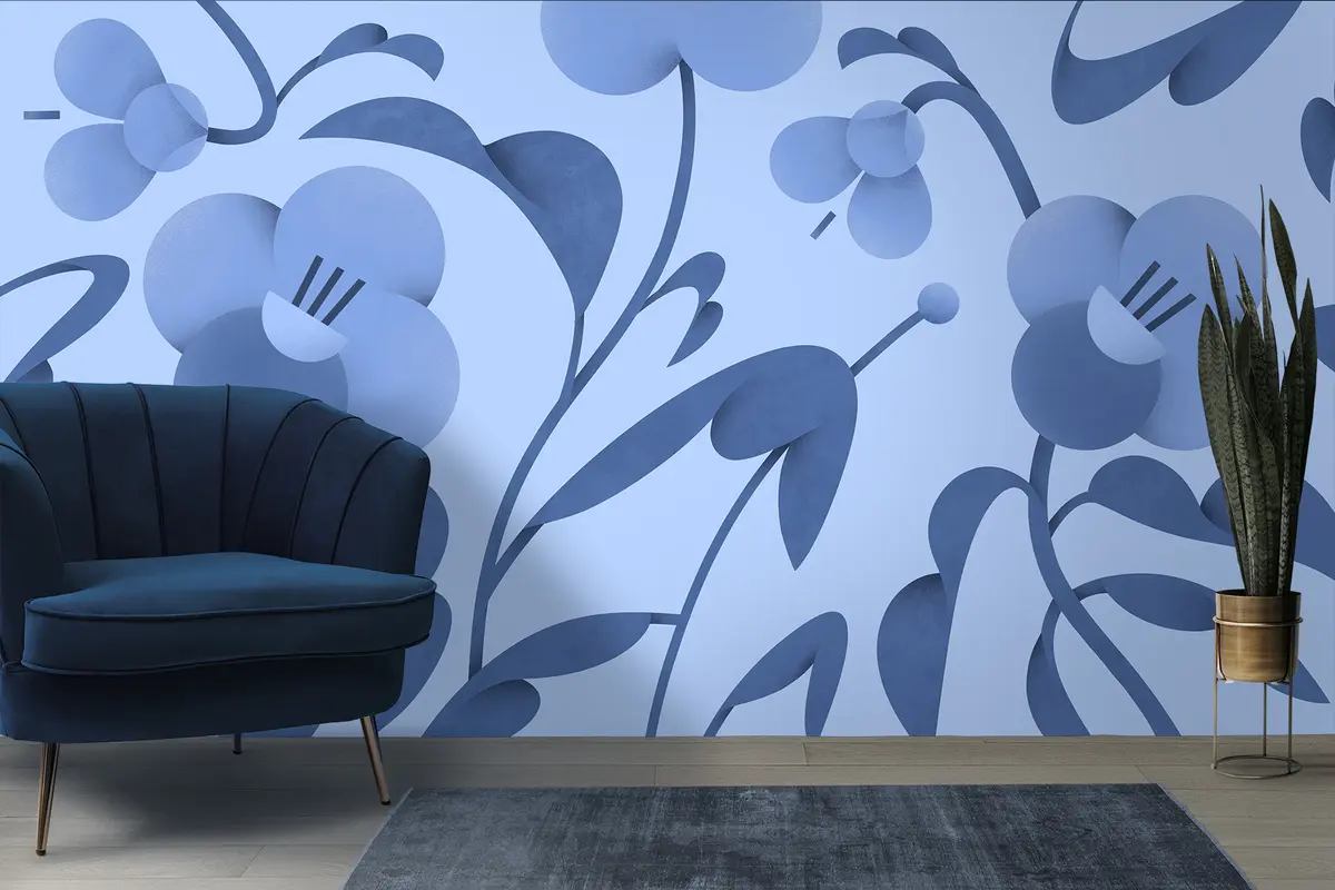 wall murals Botanical print with decorative flowers in blue u99196v8