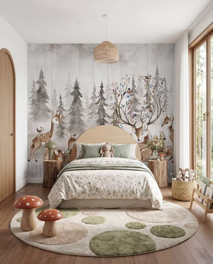 wall murals Watercolour forest with reindeer u98679