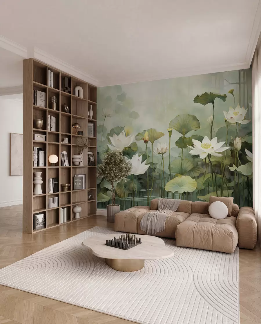wall murals Lotus flowers in the lake, jungle, tropical art, greenery u99454d1
