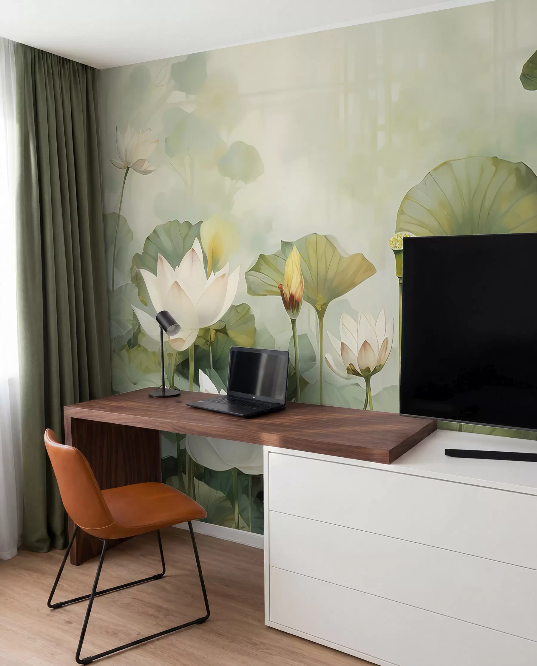 wall murals Lotus flowers in the lake, jungle, tropical art, greenery u99454d1