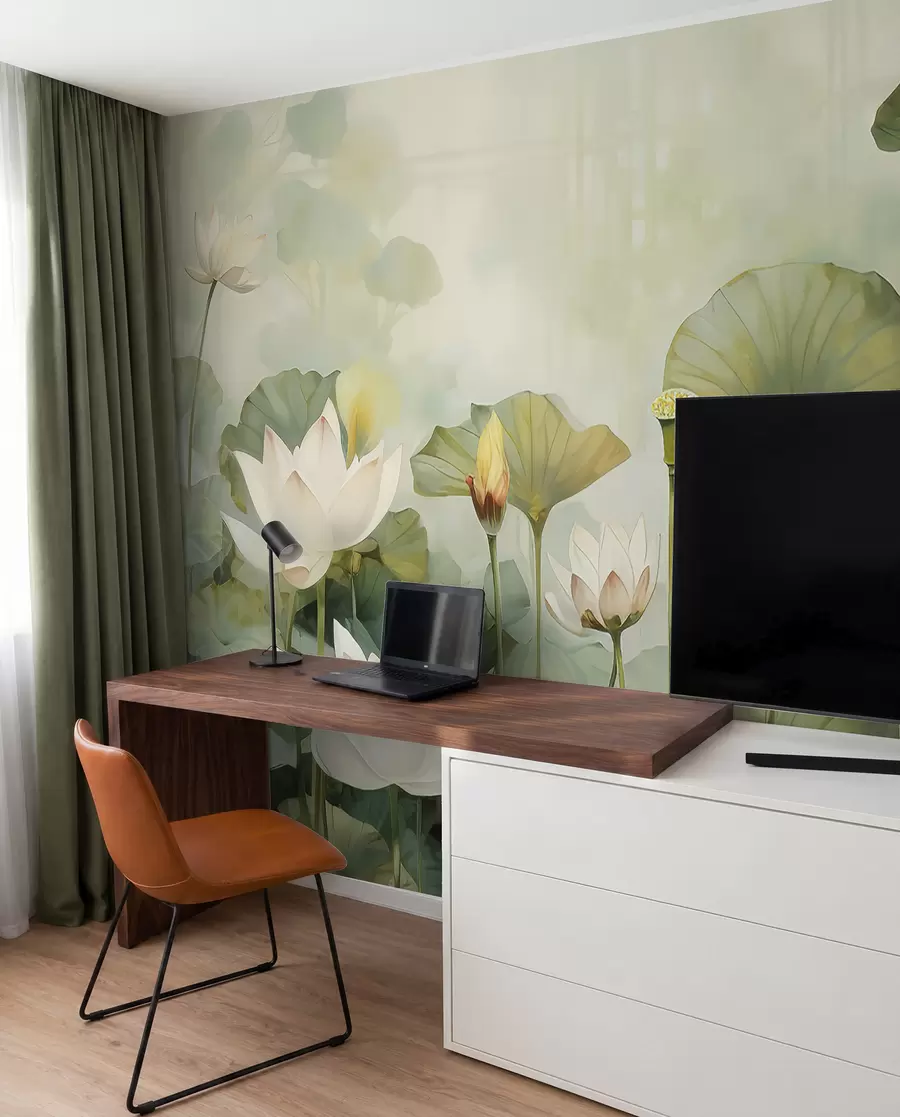 wall murals Lotus flowers in the lake, jungle, tropical art, greenery u99454d1